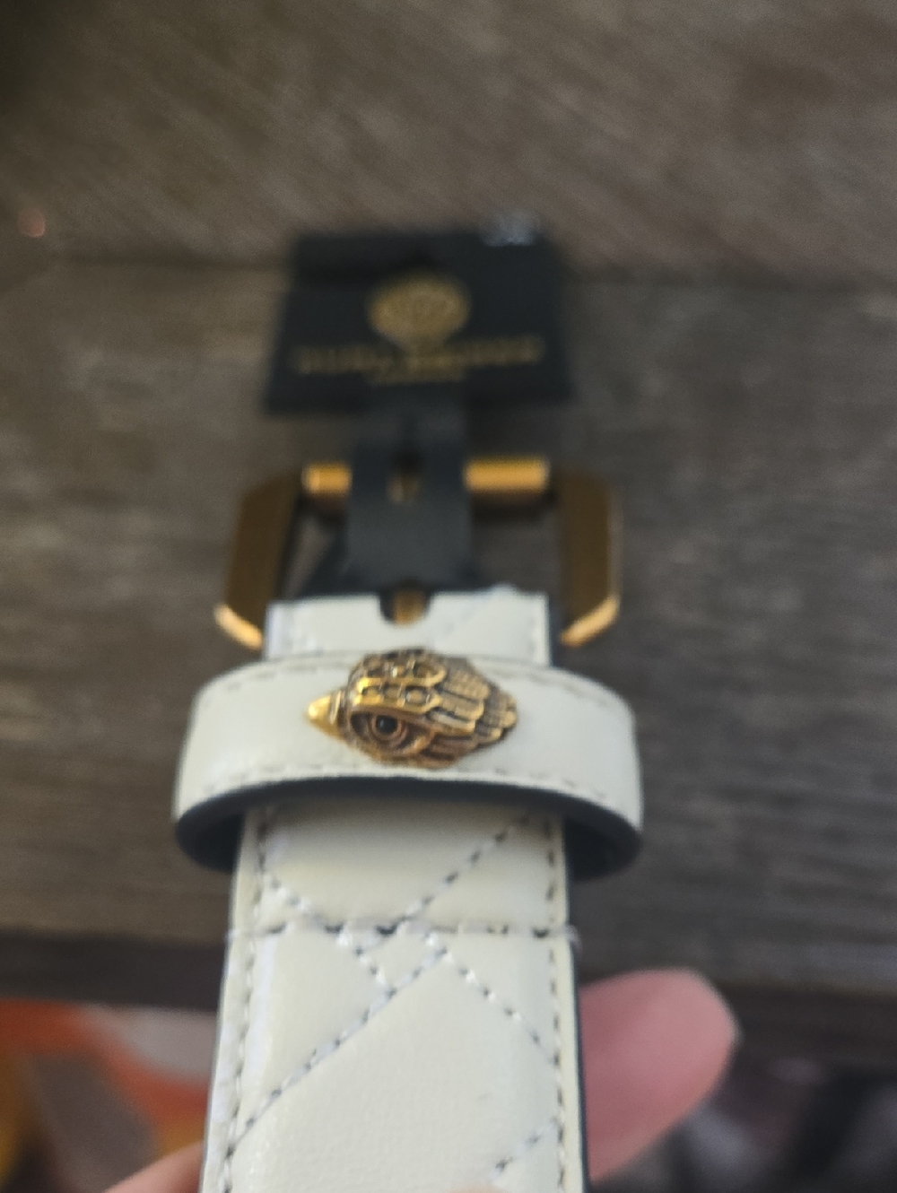 Kurt Geiger White Quilted Leather Belt with Gold Eye Charm